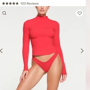 NWT! SKIMS cotton jersey long sleeve red turtleneck